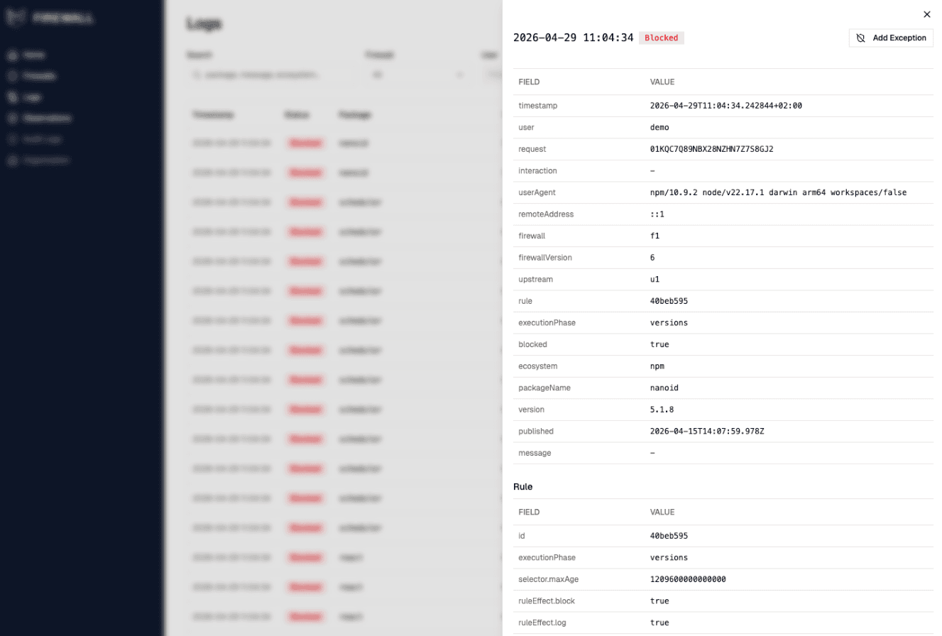 Block reason details with rule information