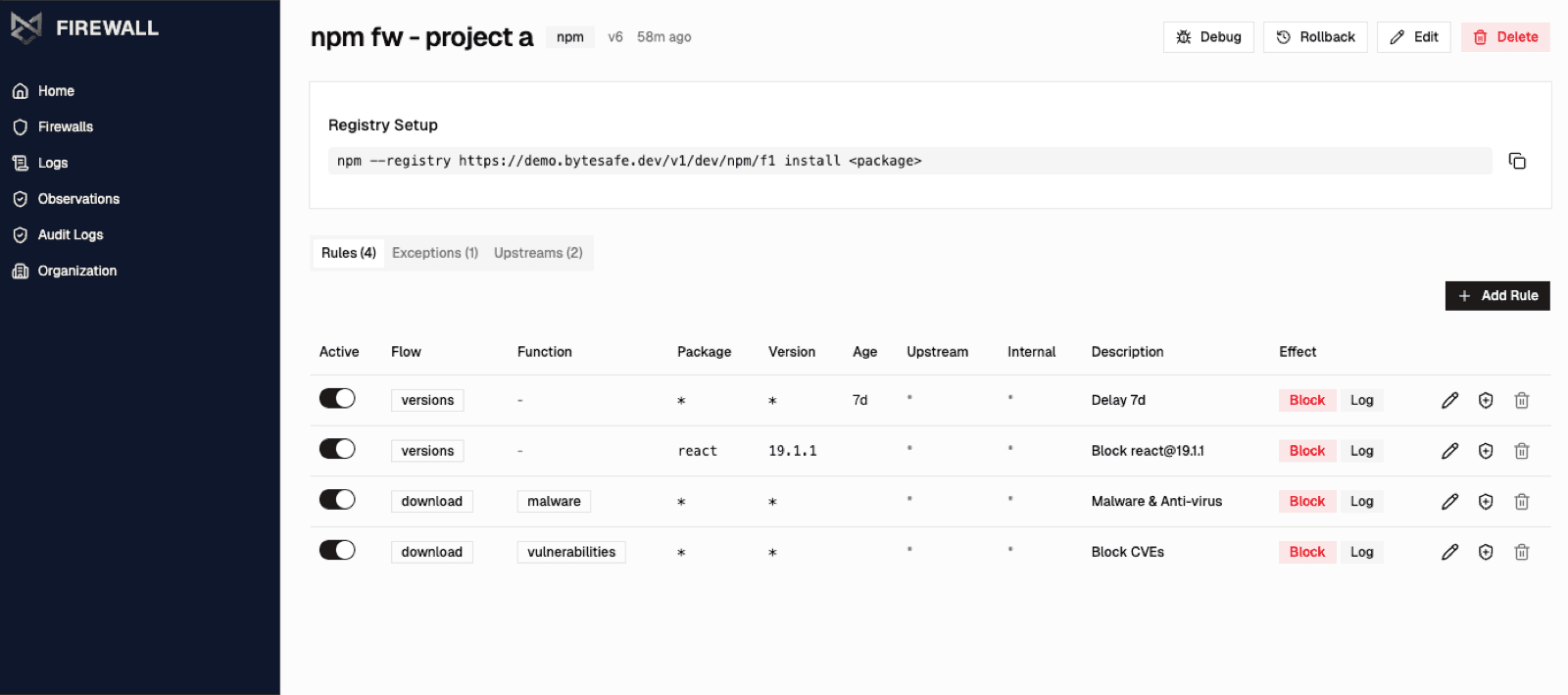 Dependency Firewall rules configuration