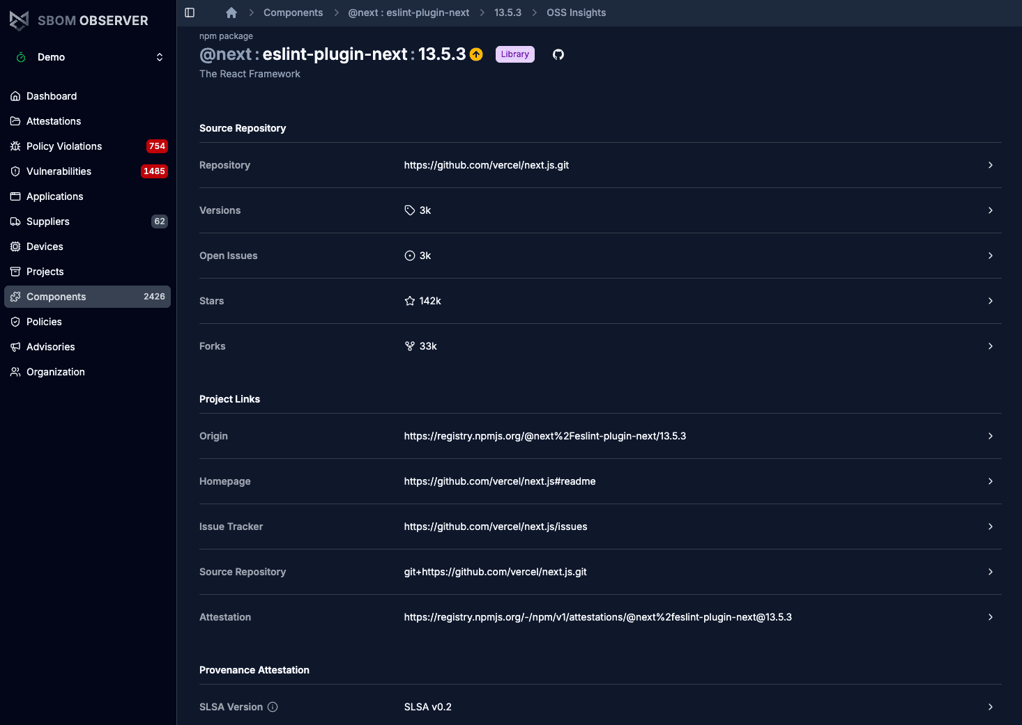 @next/eslint-plugin-next 13.5.3: source repository, project links and SLSA provenance.