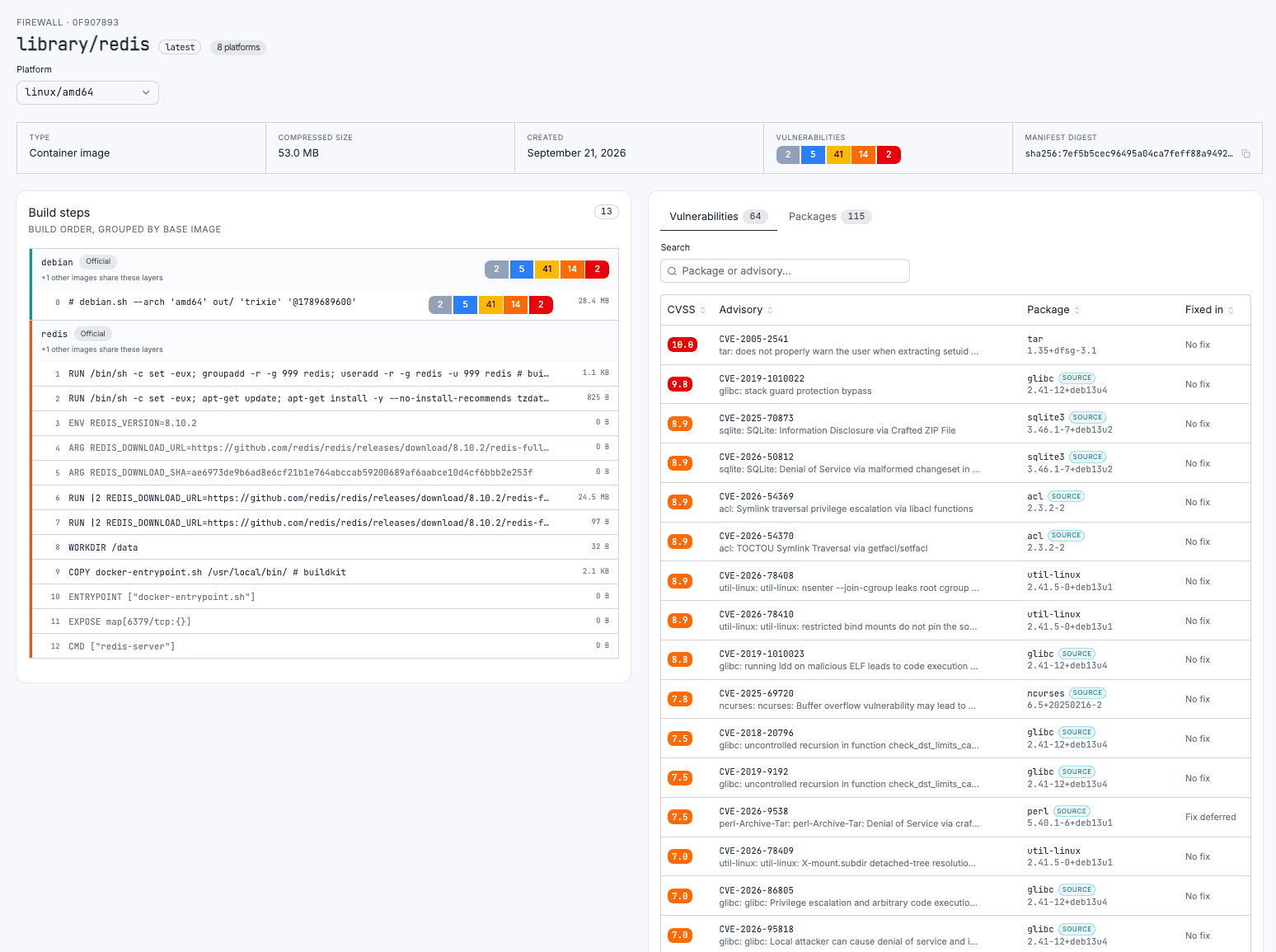 Build layers for a container image in Dependency Firewall