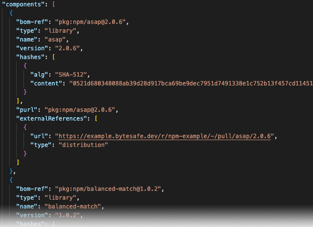 Bytesafe SBOM example