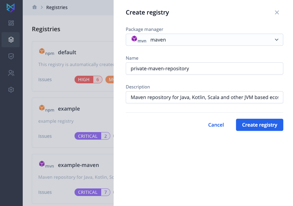 create a Maven registry in Bytesafe