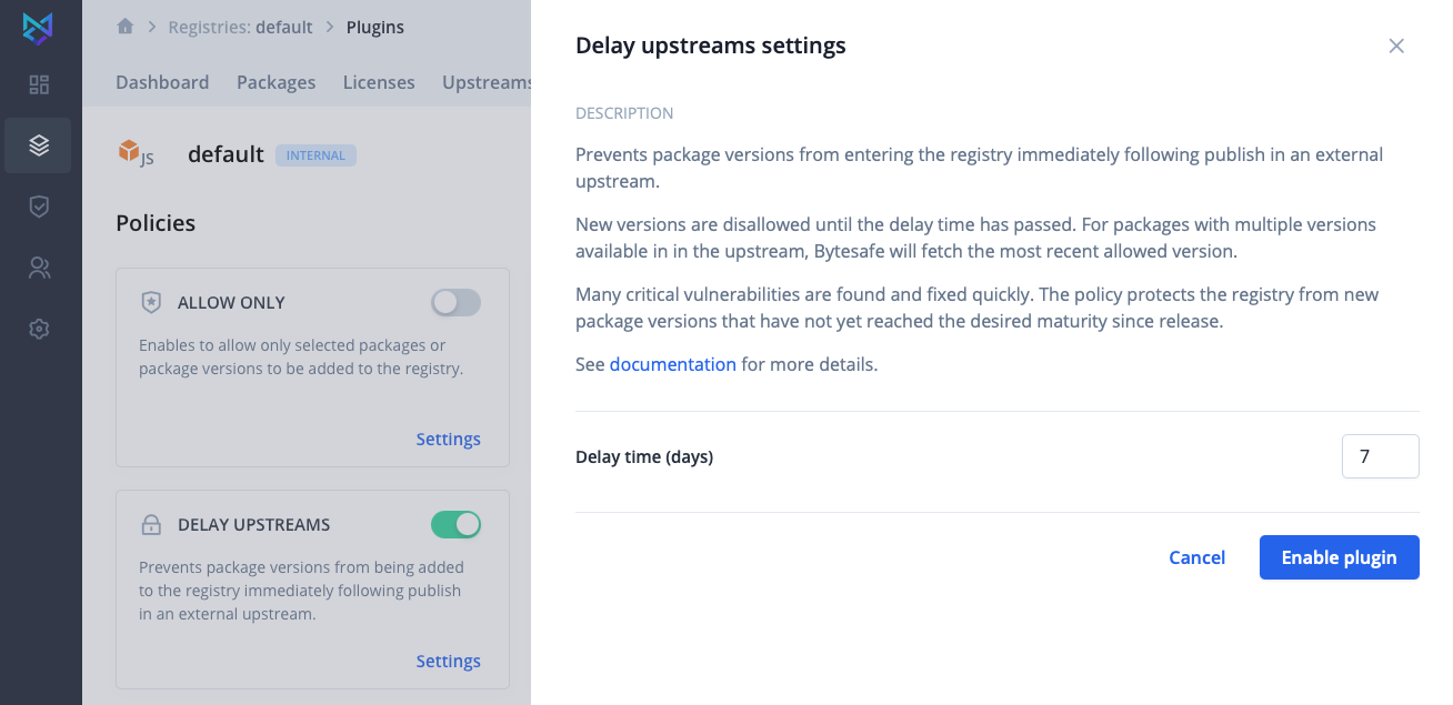 Customize the safety delay in Delay Upstream policy settings