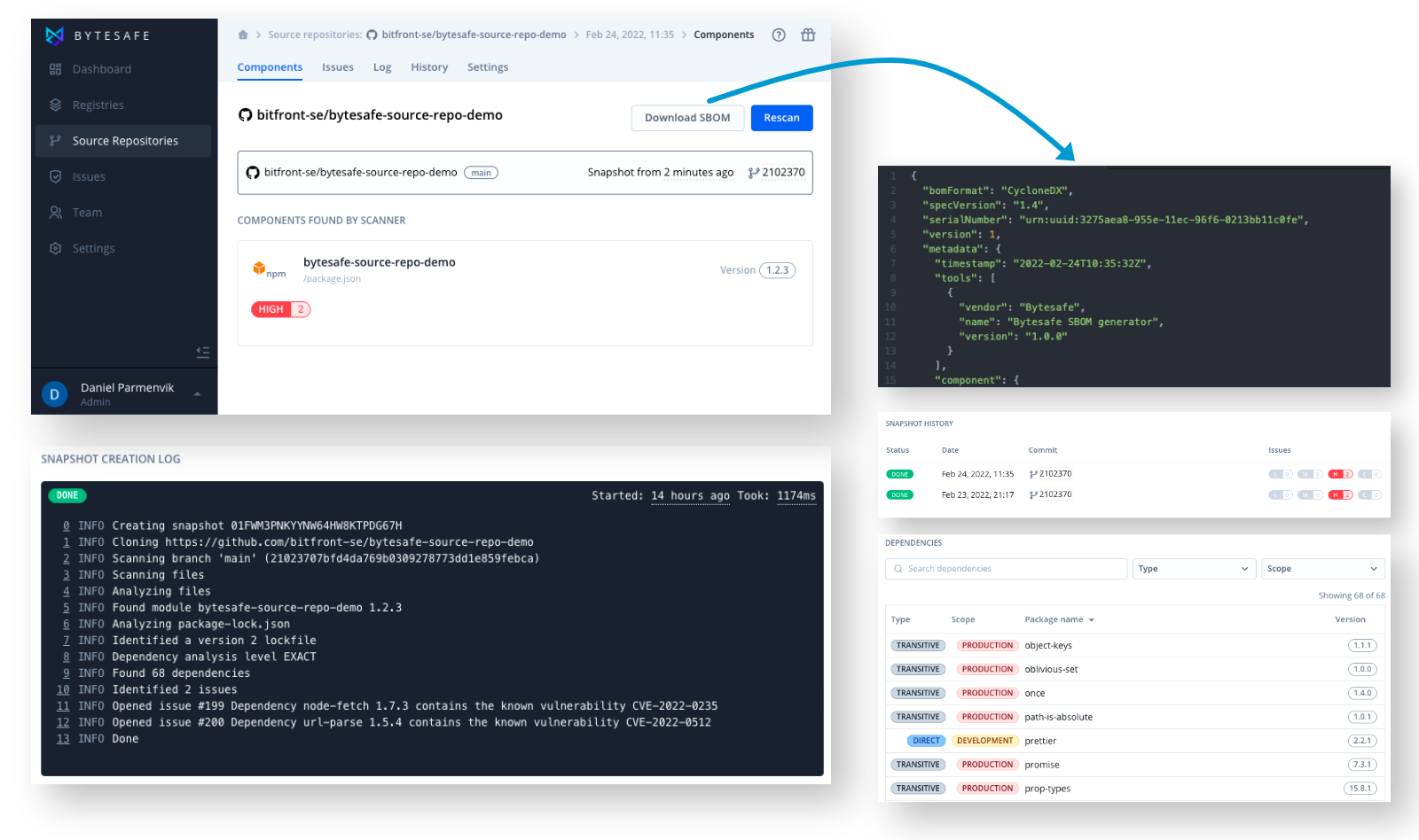 Access and download SBOMs in Bytesafe